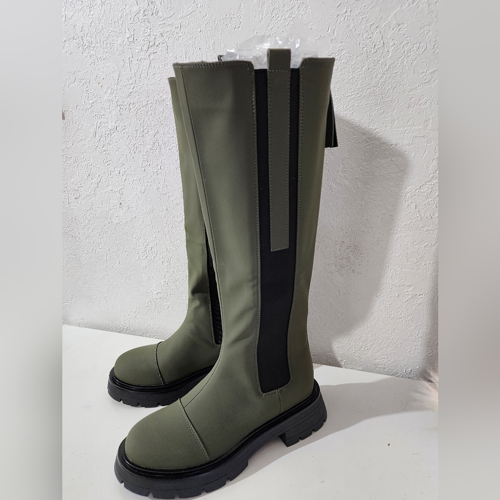Cider Knee High Zip Riding Boots Matcha Green Faux Leather Shoes SZ EU 37 US 7